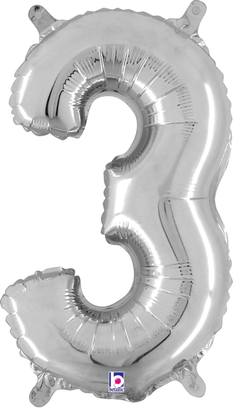 14" Megaloon Jr. Number 3 - Silver (5ct) - Betallic