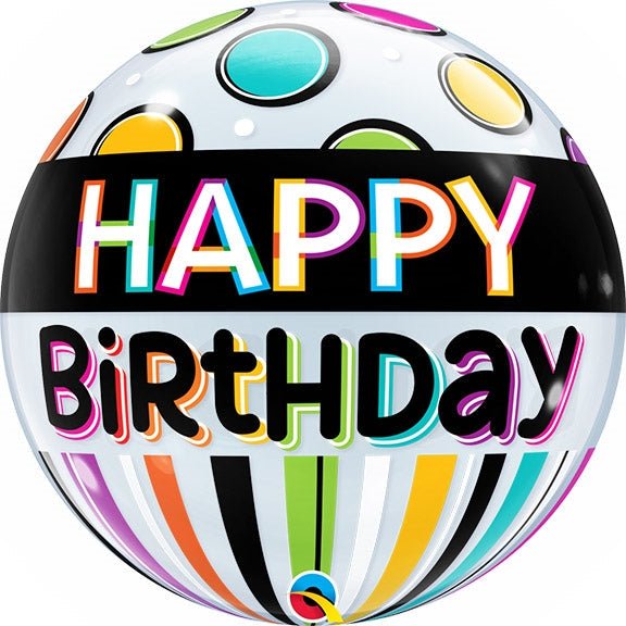 22" Bubble - Birthday Black Bands & Dots - Qualatex