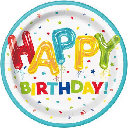 9" Paper Plates - Happy Balloon Birthday (8ct) - Unique
