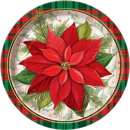 9" Paper Plates - Poinsettia Plaid (8ct) - Unique