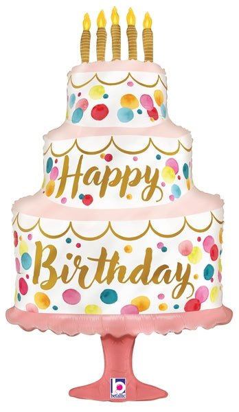 33" Satin Birthday Pink Cake - Betallic