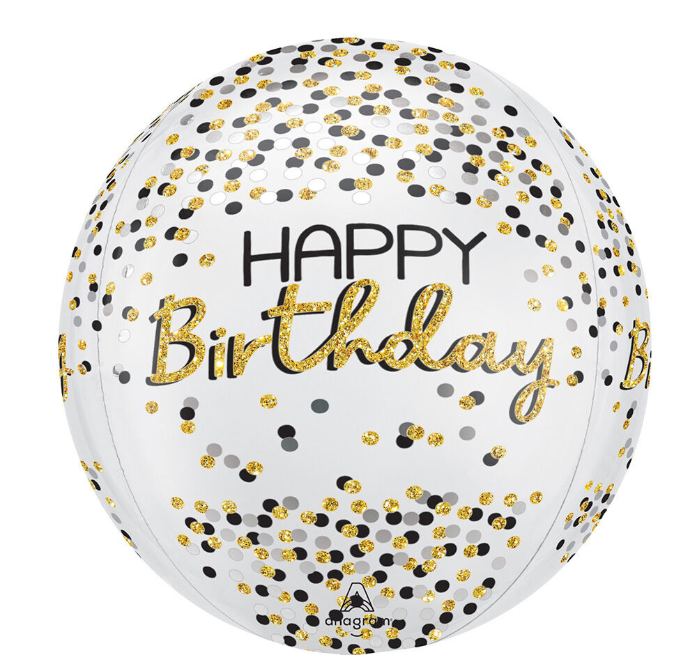 Black Silver Gold Birthday Orbz 16″ Balloon