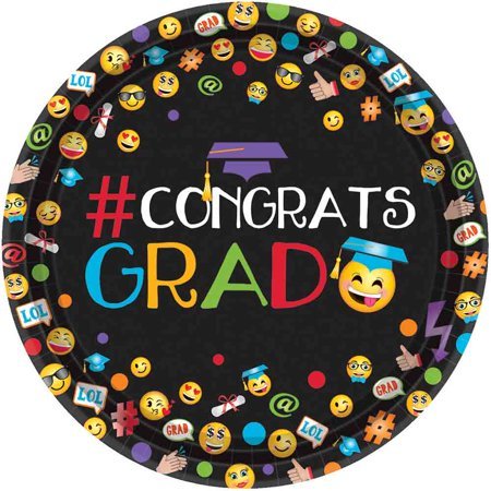 9" Paper Plates - Congrats Grad Emoji (60ct) - Amscan