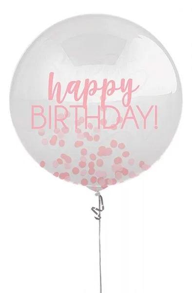 Amscan Balloon Accessories Pink Happy Birthday 24″ Clear Jumbo Latex Balloon & Pink Confetti
