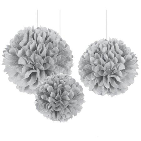 Amscan Fluffy Decoration - Silver (3 count)