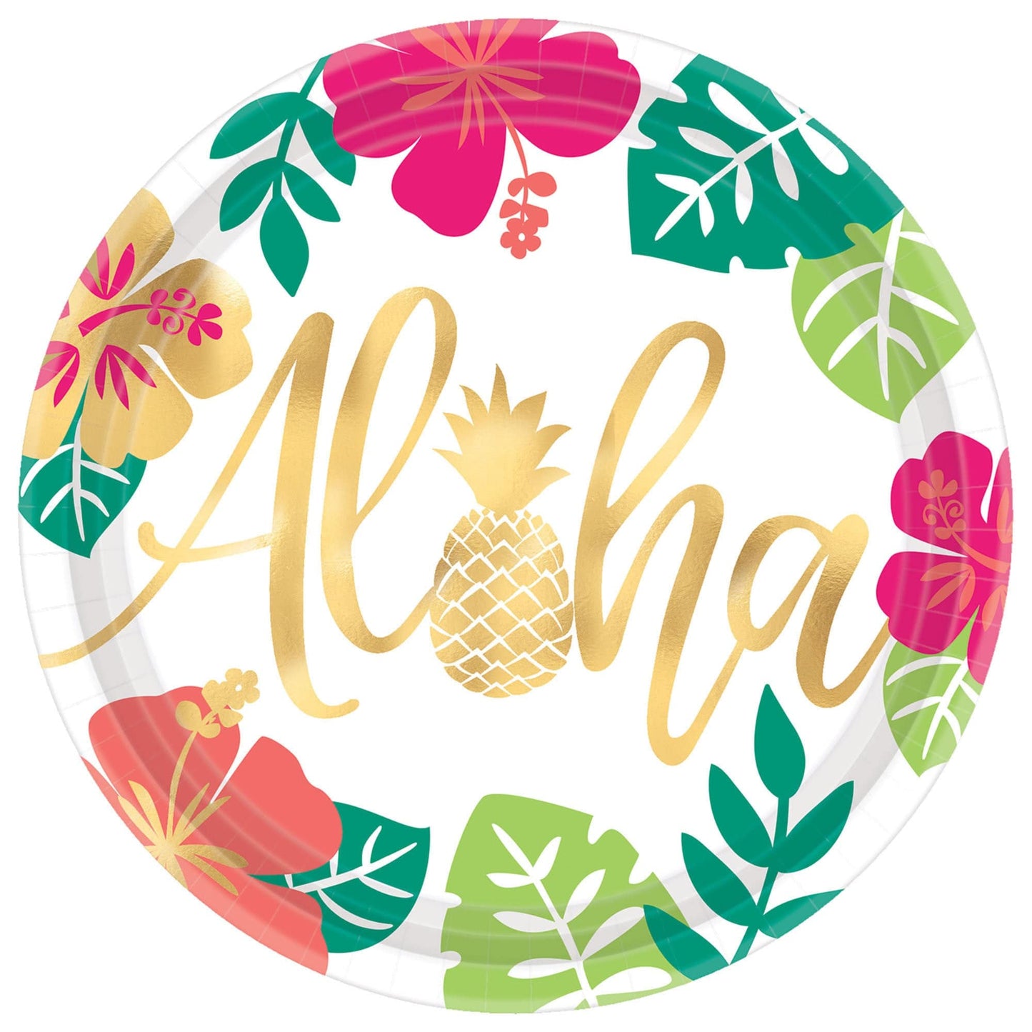 Amscan Party Supplies Aloha Metallic Round Plates, 10.5″ (8 count)