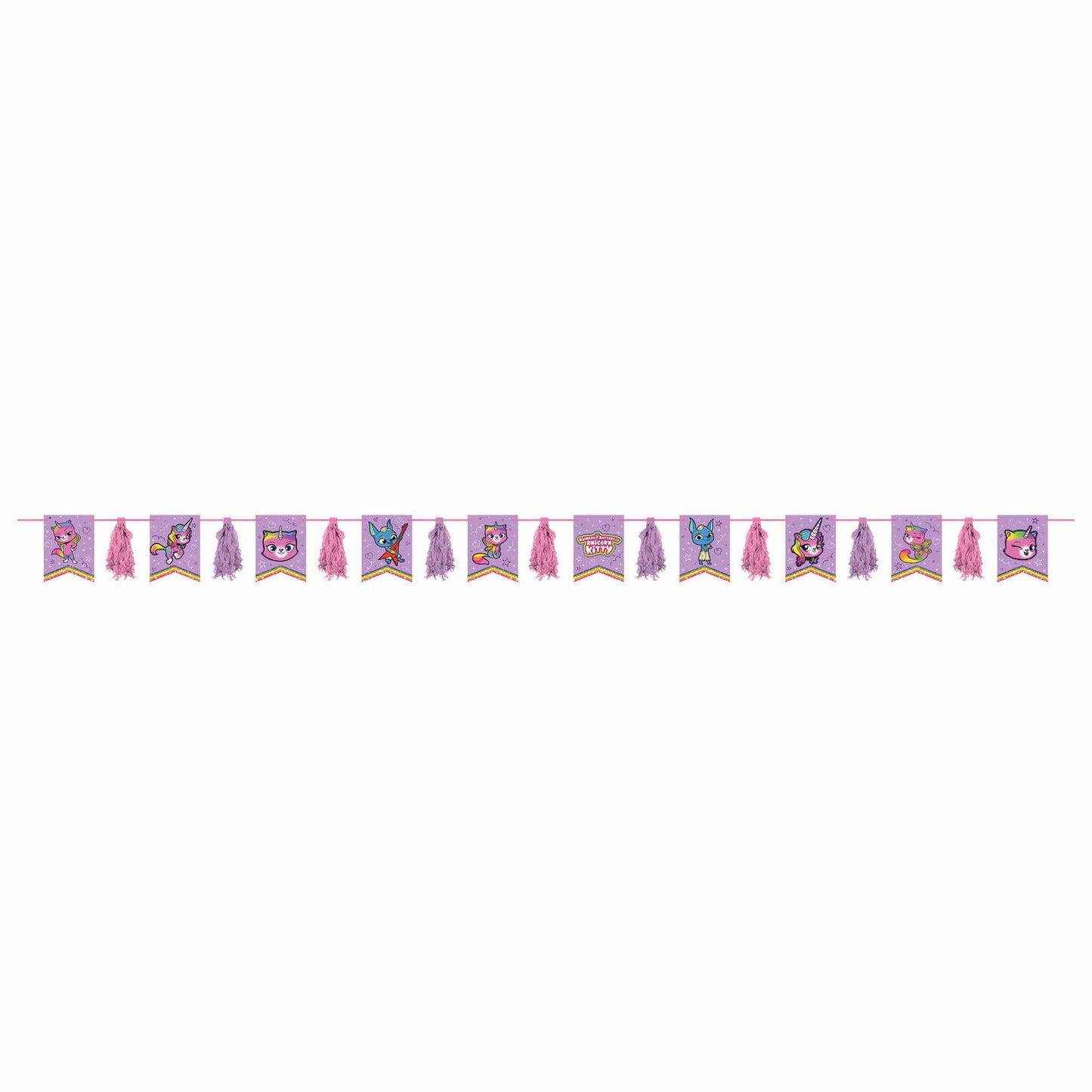 Amscan Party Supplies Rainbow Butterfly Unicorn Kitty Pennant & Tassel Garland