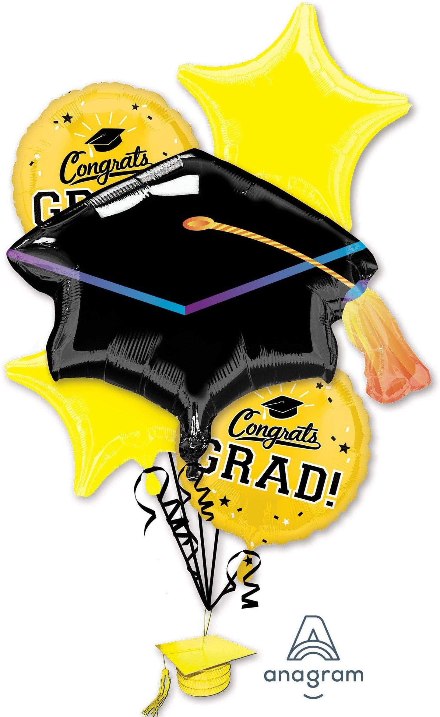 Anagram Mylar & Foil Congrats Grad Graduation Yellow Balloon Bouquet Kit