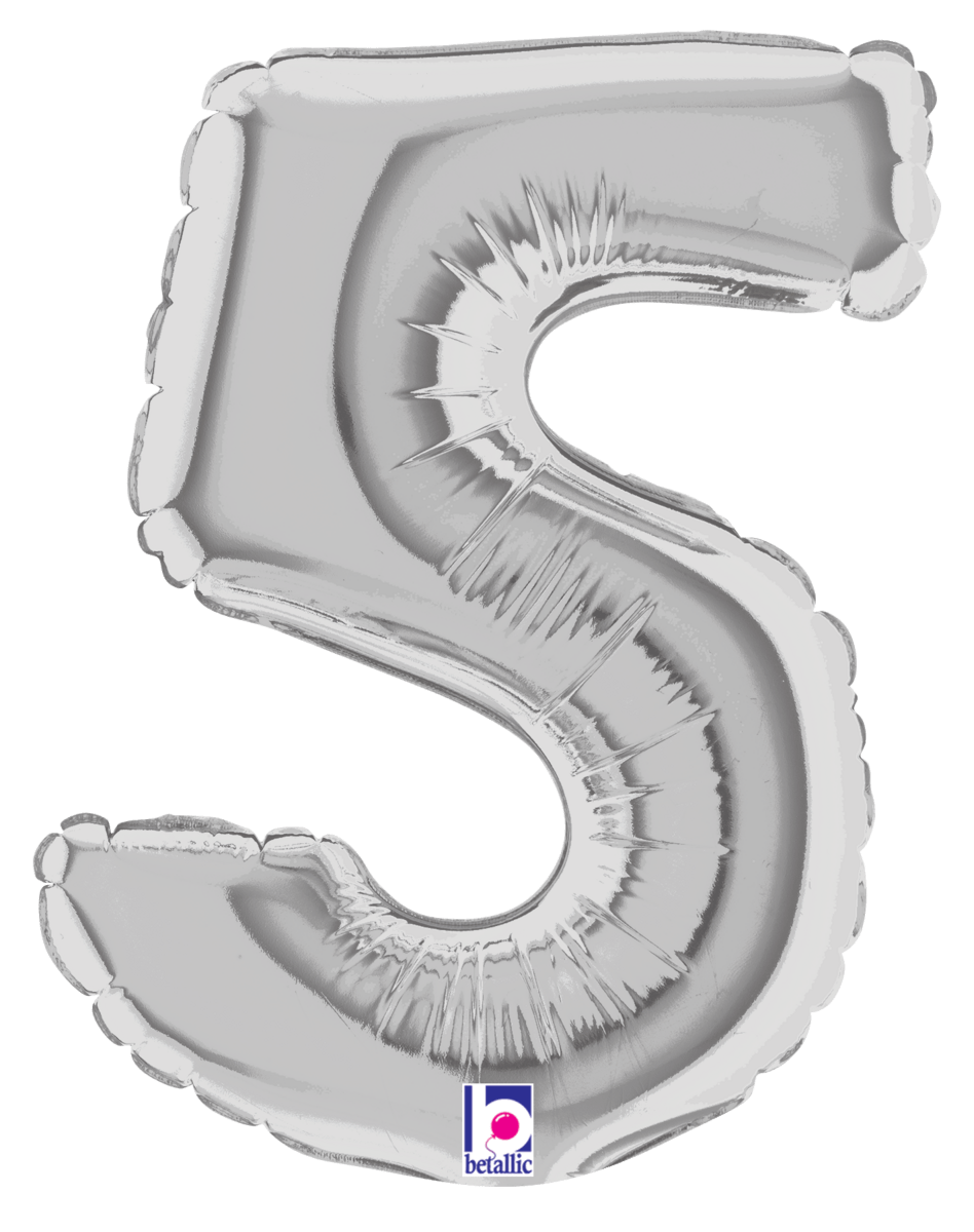 Betallic Mylar & Foil Silver Number 5 (requires heat-sealing) 7″ Balloon