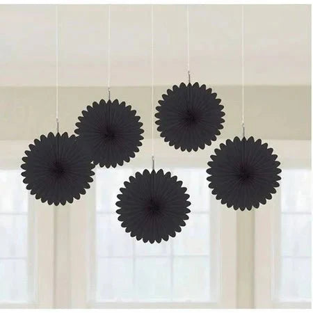 Black Mini Hanging Fans 5ct - Amscan