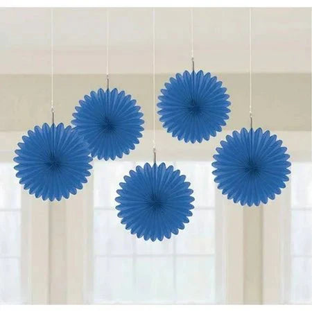Blue Mini Hanging Fans 5ct - Amscan