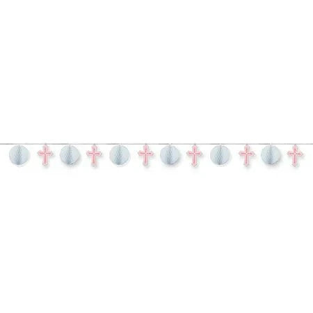 Christening Pink Honeycomb Garland 12ft - Amscan