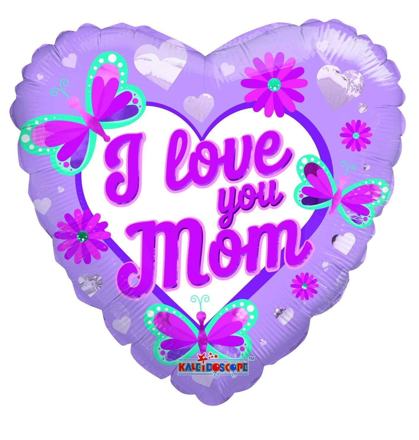 Convergram I Love You Mom Butterflies & Flowers 18″ Balloon