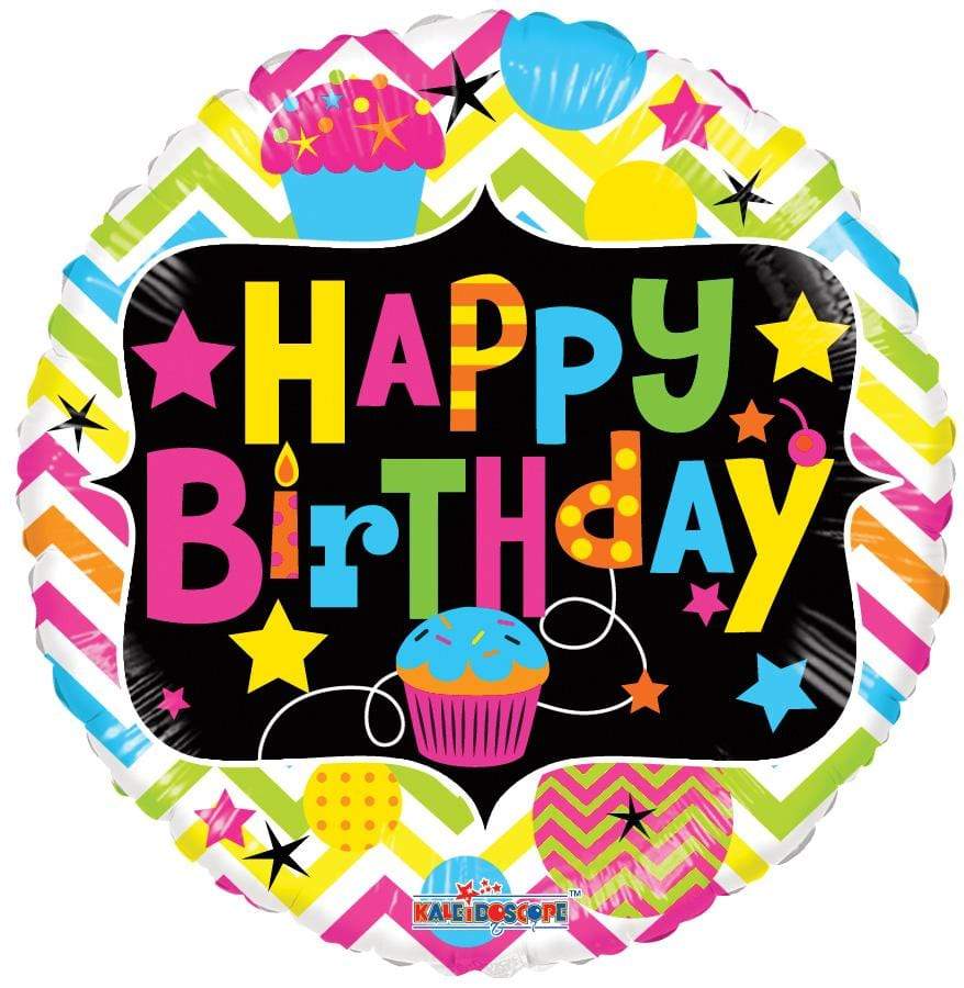 Convergram Mylar & Foil Happy Birthday Neon Cupcake 18″ Gellibean Balloon