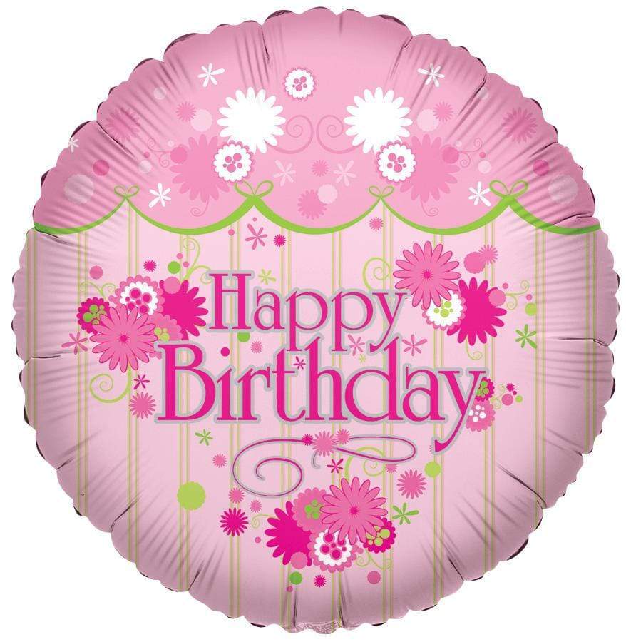 Convergram Mylar & Foil Happy Birthday Pink Floral 18″ Balloon