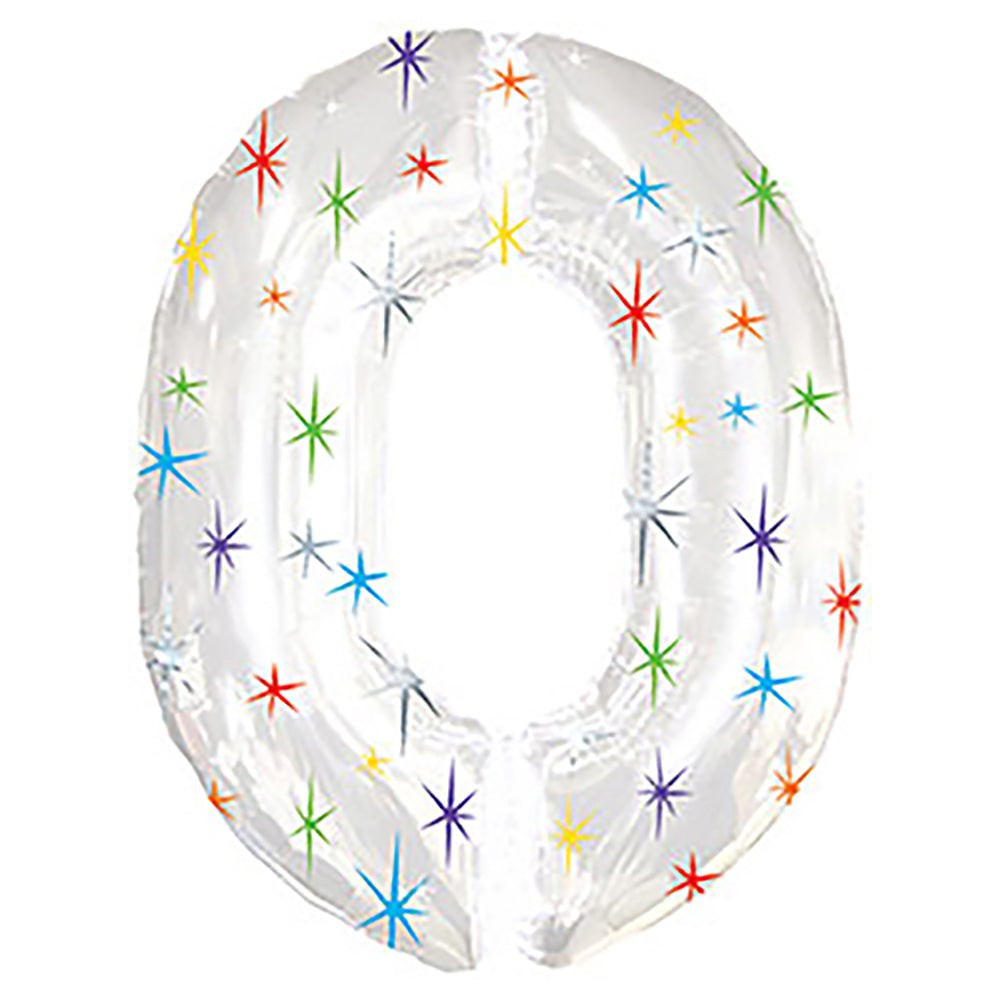 Number 0 - Multi-colored Sparkle 38″ Balloon