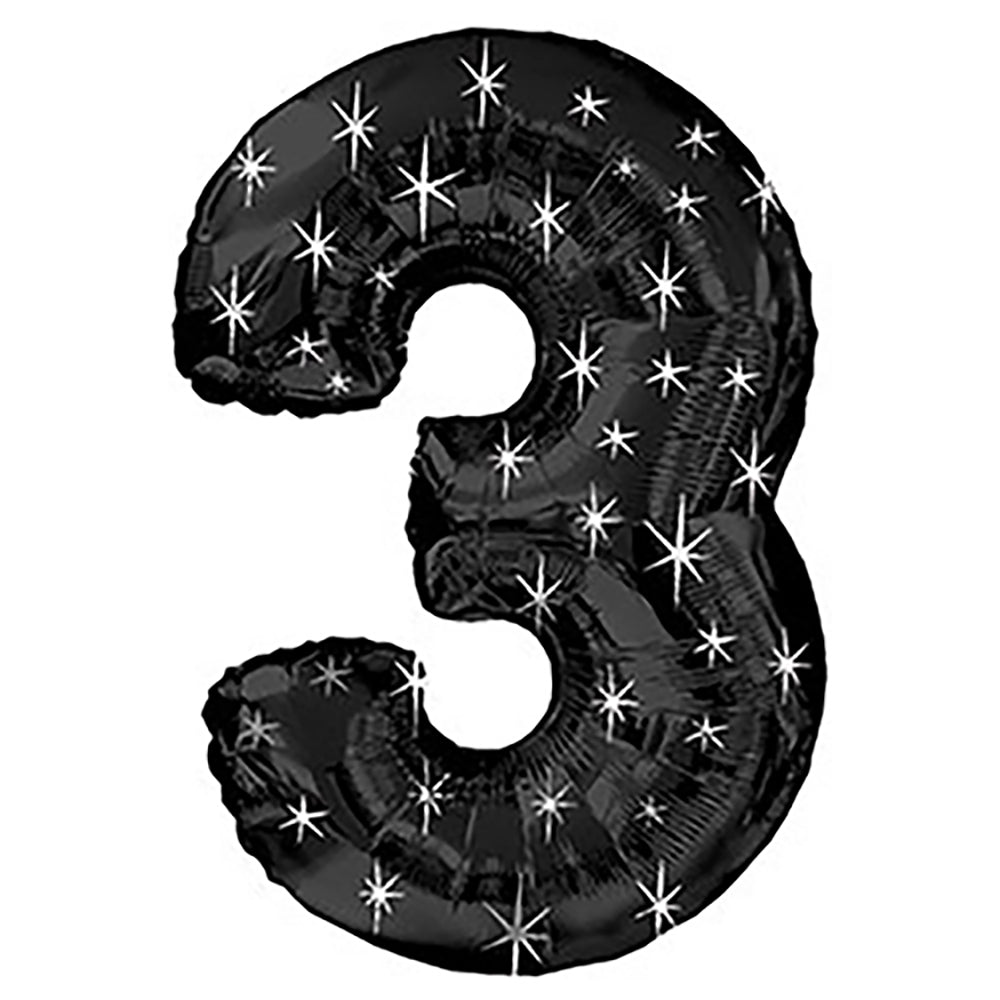 Black Sparkle Number 3 (Three) 38″ Balloon