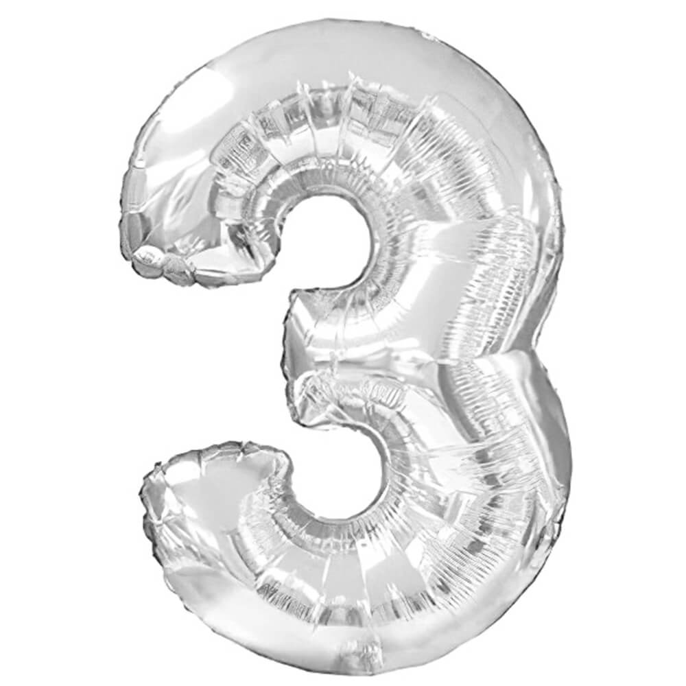 Silver Number 3 (Three) 38″ Balloon