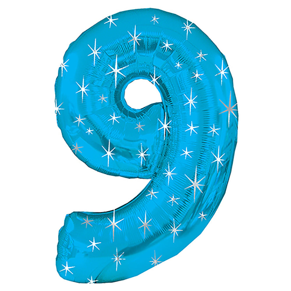 Number 9 - Blue Sparkle 38″ Balloon