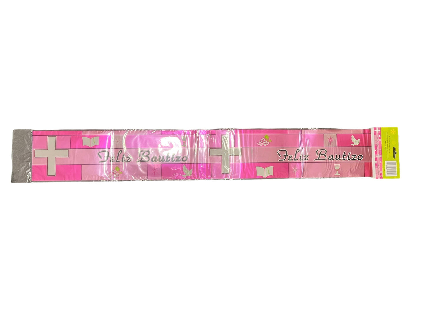 Feliz Bautizo Pink Foil Bnr 80lb Cardstock Balloons by Qualatex from Instaballoons