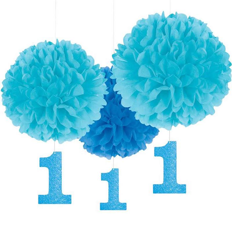 Fluffy Decorations - Blue 1st Birthday (3ct) - Amscan