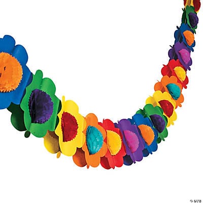 Fun Express Party Supplies Flower Tissue Garland 9 ft. x 7″