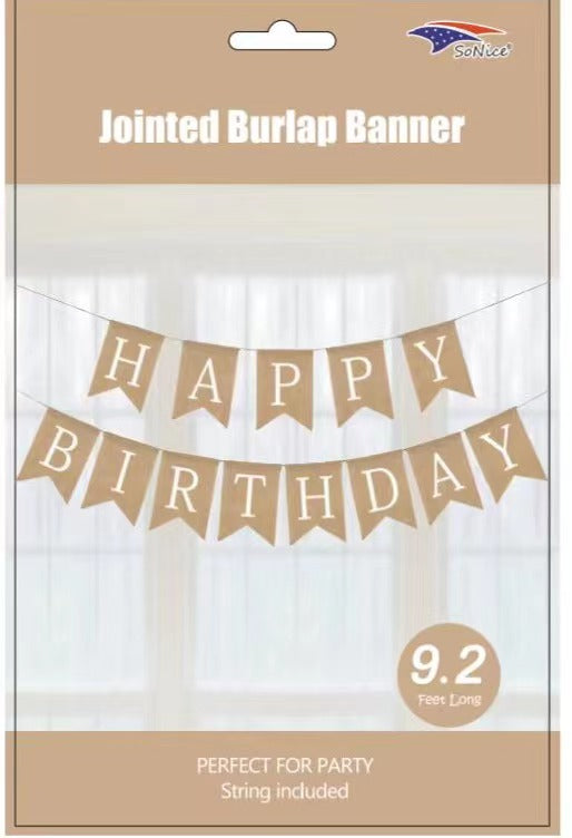 Happy Birthday Burlap Banner (9 feet long) by Imported from Instaballoons