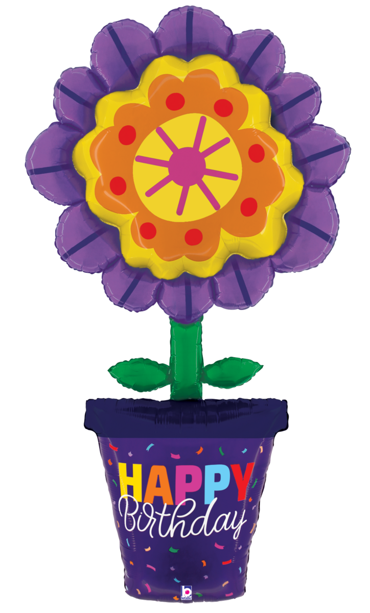 Happy Birthday Flower Pot 63″ Foil Balloon by Betallic from Instaballoons