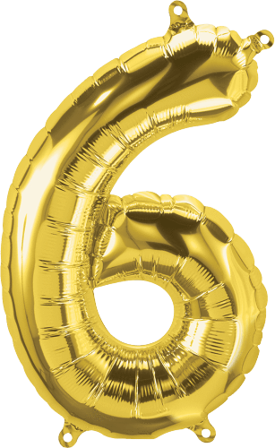 Northstar Mylar & Foil Gold Number 6 (Six) 16" Balloon