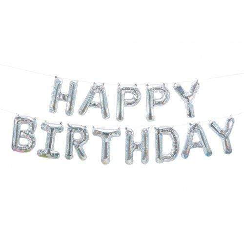Northstar Mylar & Foil Silver 16″ Happy Birthday Self Sealing Air Filled Banner Balloon Kit