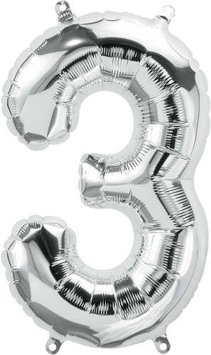 Northstar Mylar & Foil Silver Number 3 (Three) 16" Balloon