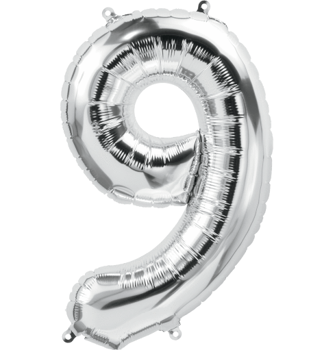 Northstar Mylar & Foil Silver Number 9 (Nine) 34" Balloon