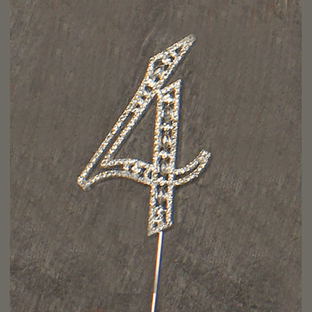 NST #4 Rhinestone Silver Cake Topper 3.75″