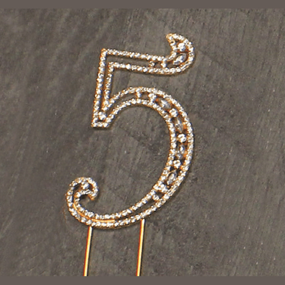 NST #5 Rhinestone Gold Cake Topper 3.75″