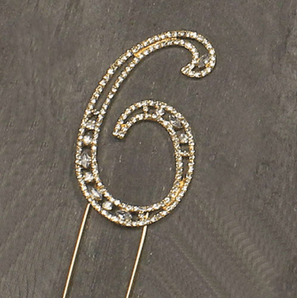 NST #6 Rhinestone Gold Cake Topper 3.75″