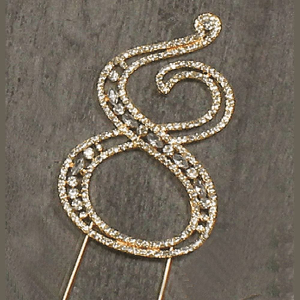 NST #8 Rhinestone Gold Cake Topper 3.75″