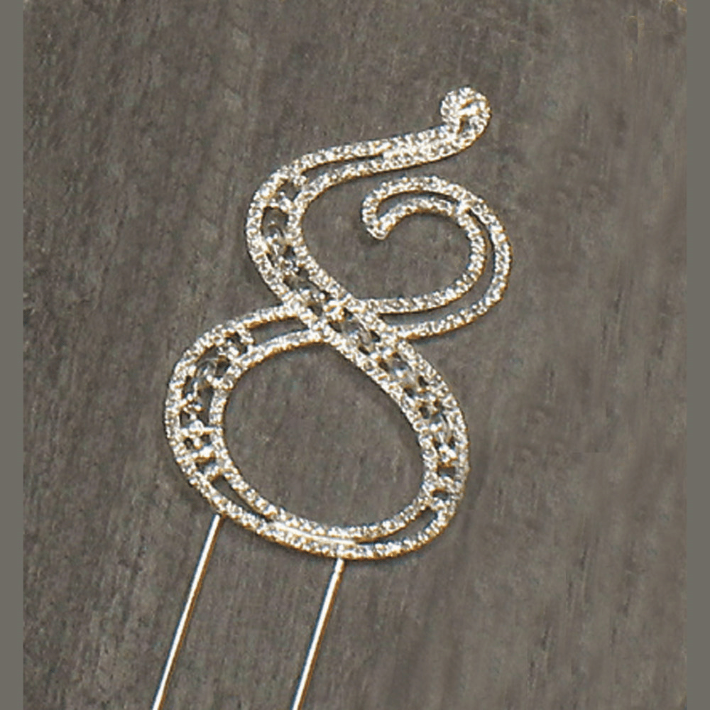 NST #8 Rhinestone Silver Cake Topper 3.75″