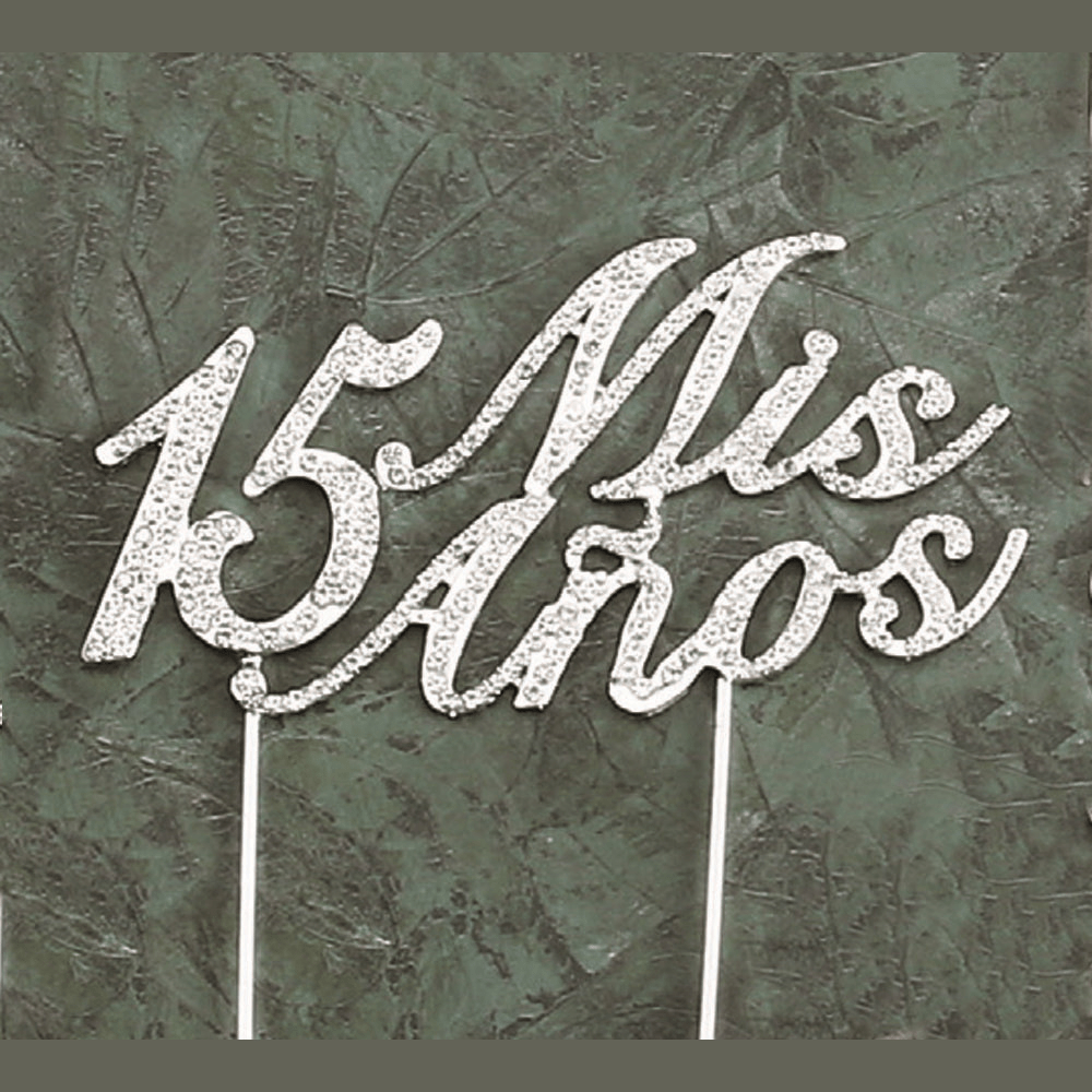 NST Mis XV Anos Rhinestone Silver Cake Topper 6.75″W x 5″H