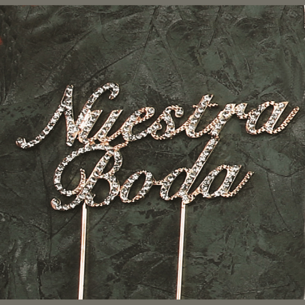 NST Nuestra Boda Rhinestone Gold Cake Topper 6.5″ W x 5″ H