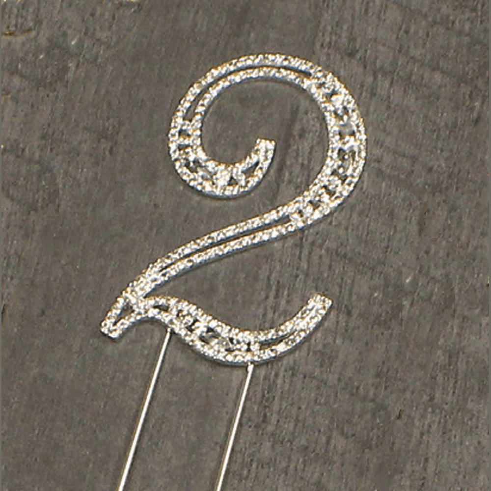 NST Party Supplies #2 Rhinestone Silver Cake Topper 3.75″