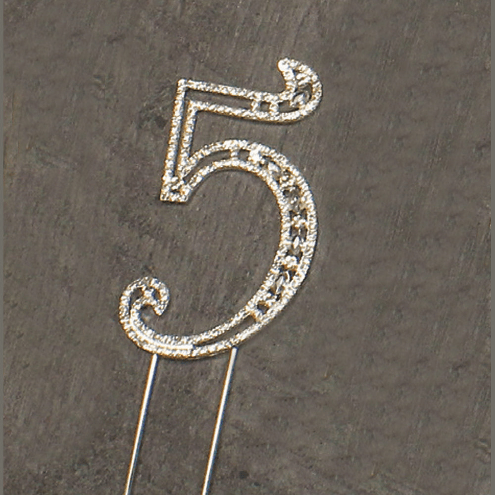 NST Party Supplies #5 Rhinestone Silver Cake Topper 3.75″