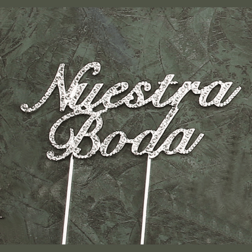 NST Party Supplies Nuestra Boda Rhinestone Silver Cake Topper 6.5″W x 5″H