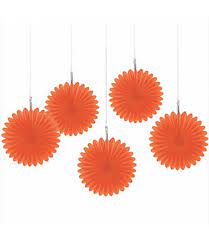 Orange Mini Hanging Fans 5ct - Amscan