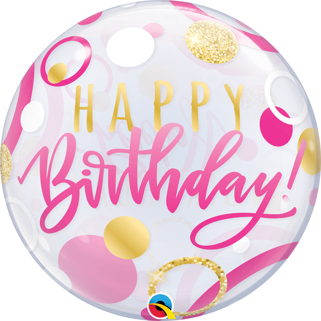 Qualatex Birthday Pink & Gold Dots 22″ Bubble Balloon