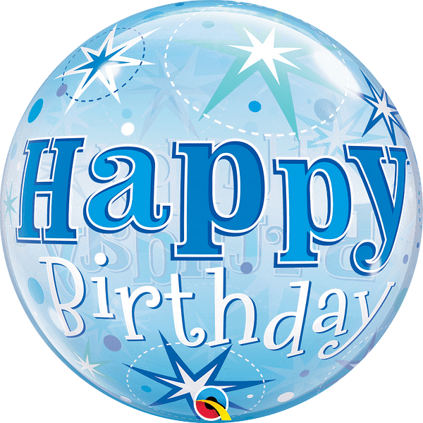 Qualatex Happy Birthday Blue Starburst Sparkle 22″ Bubble Balloon