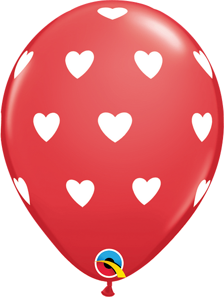 Qualatex Latex Big Hearts Red & White 11″ Latex Balloons (50 Count)
