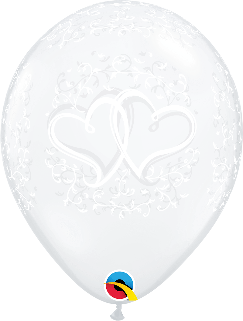Qualatex Latex Diamond Clear Entwined Hearts 11″ Latex Balloons (50 count)