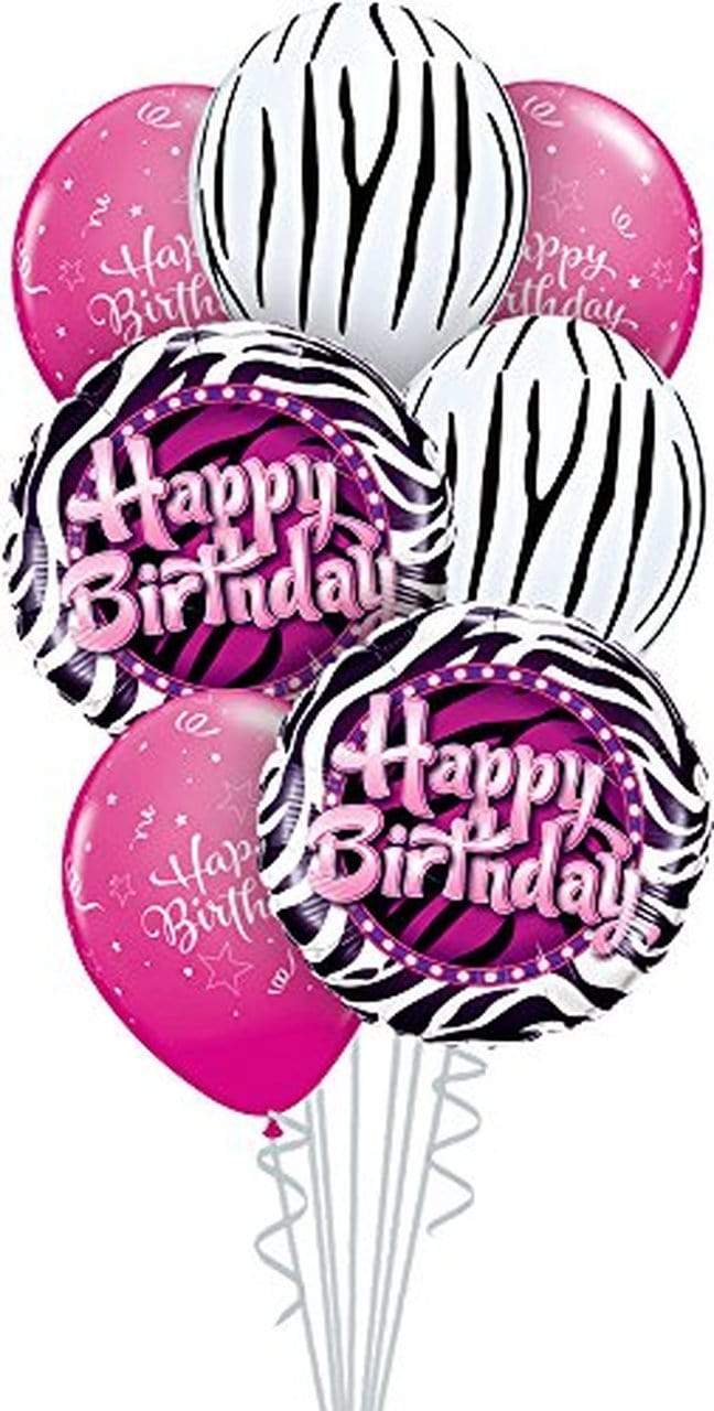 Zebra Print Happy Birthday Balloon Bouquet