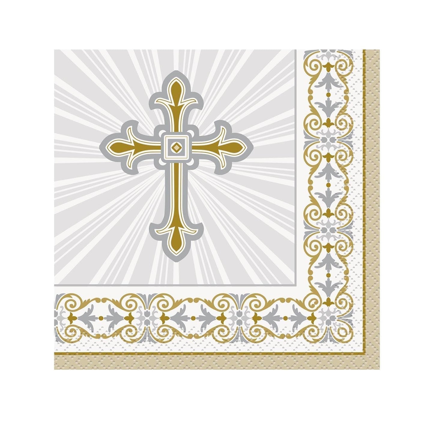 5" Beverage Napkins - Radiant Cross Gold and Silver (16ct) - Unique