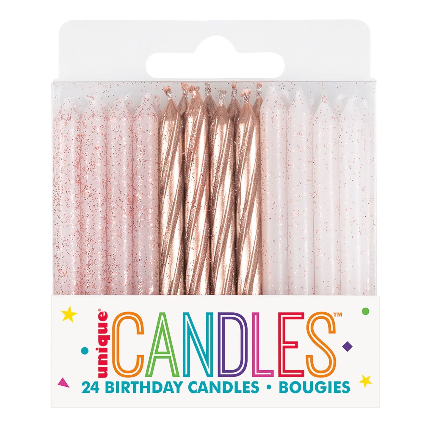 Rose Gold Glitter Spray Candles by Unique from Instaballoons
